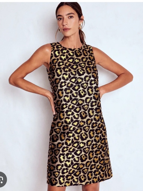 Boden Dresses & Skirts - Boden Gold Metallic Leopard Jacquard Shift Dress L XL 14